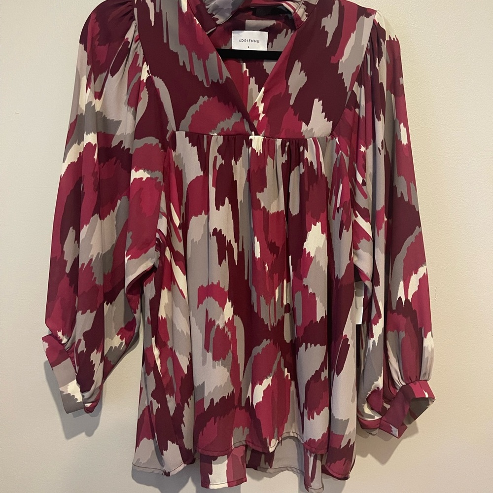 Adrienne Red and Cream Patterned Blouse